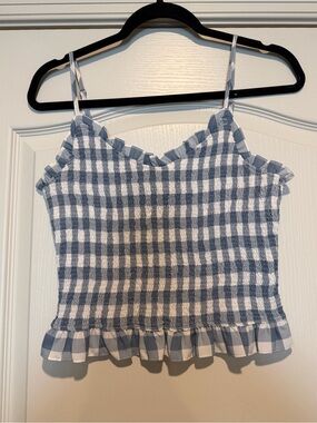 Blue and White Gingham Ruffle Smocked Tank